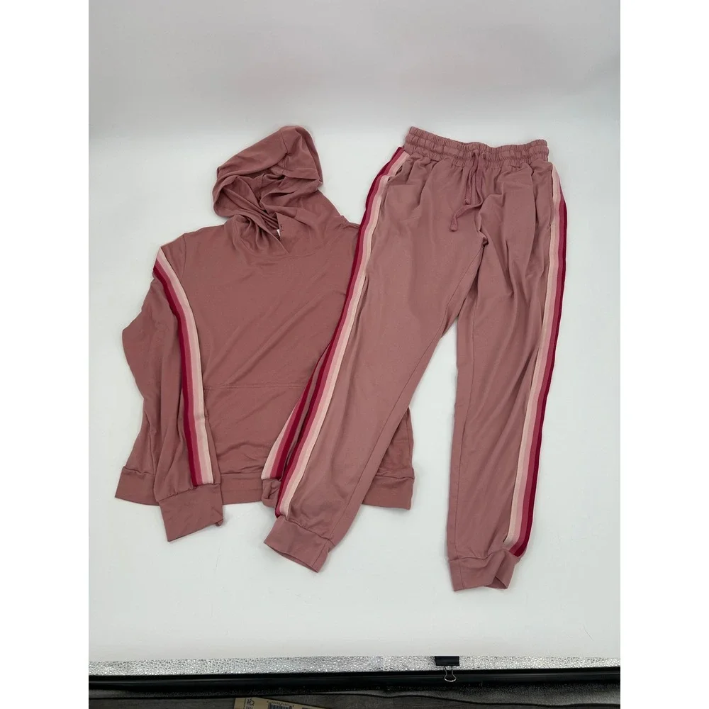 Fitkicks 76 Womens 2 Piece Lounge Set M Hoodie S Joggers Pink Side Stripe M S